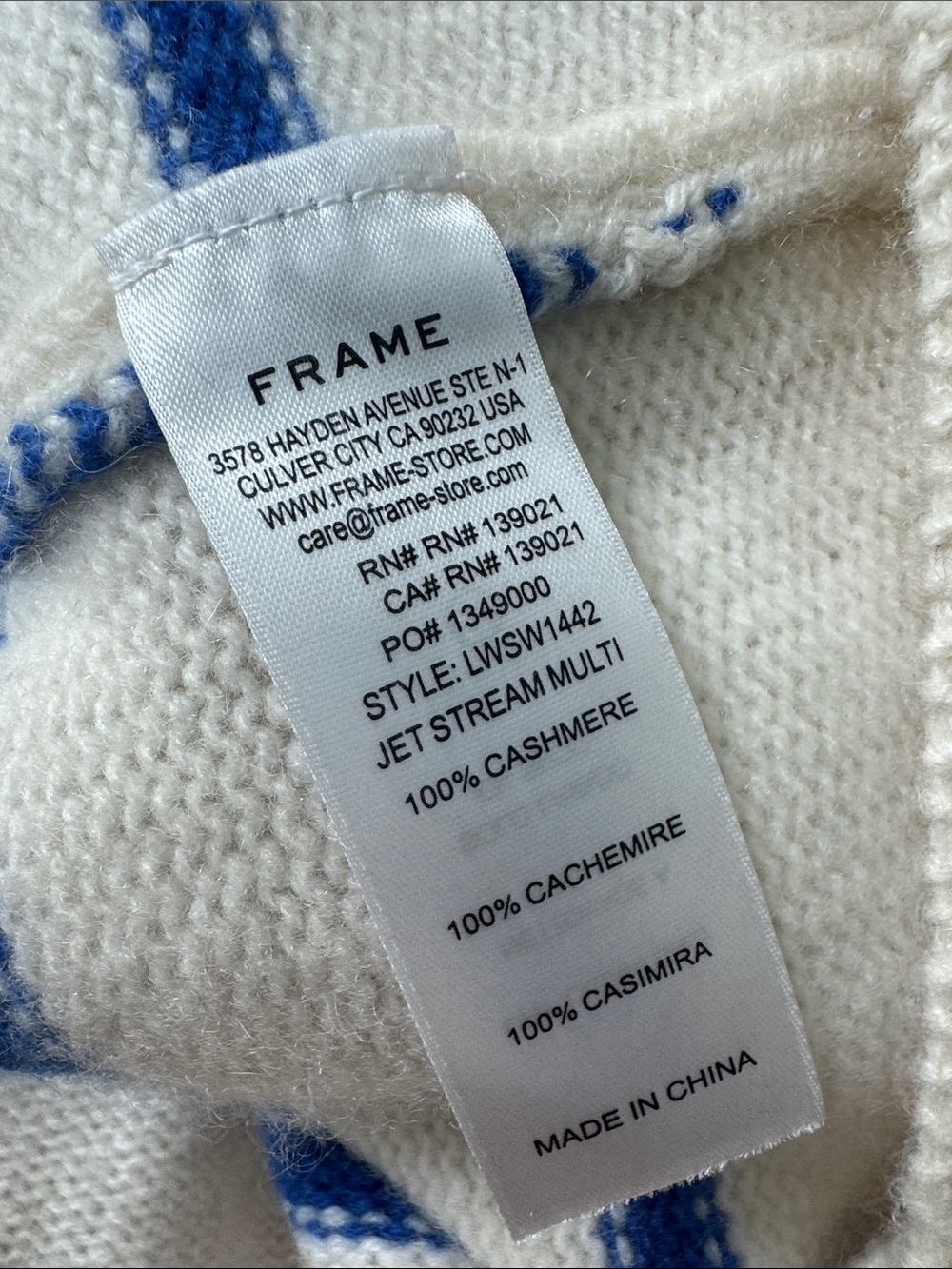 Frame Clean Stripe Cashmere Sweater Jet Stream Multi XL - Picture 8 of 8